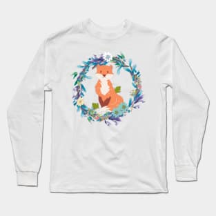 Floral fox flower wreath - Garland Long Sleeve T-Shirt